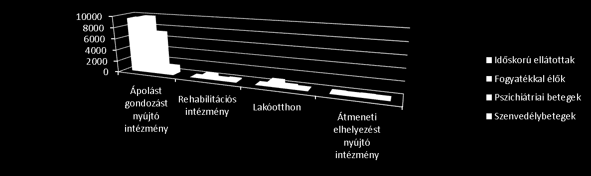 Ellátottak száma ellátási típusonként Megnevezés Ápolást gondozást nyújtó intézmény Rehabilitációs intézmény Lakóotthon Átmeneti elhelyezést