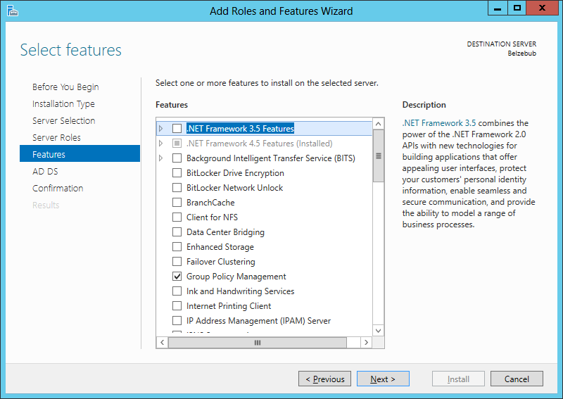 Kiválasztjuk az Active Directory Domain Services-t: A Select