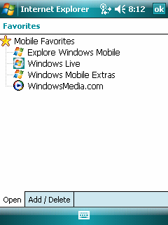 Az Internet böngészése 1. Érintse meg az Internet Explorer menüpontot. 2. A kedvencek listájának megjelenítéséhez érintse meg a Favorites billentyűt. Belépés a honlapra.