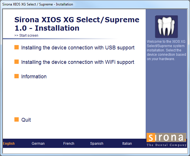 2 Telepítés 2 Telepítés A mellékelt CD tartalma Az alábbi opciók érhetők el a mellékelt CD-ről ("Sirona XIOS XG Select/Supreme 1.