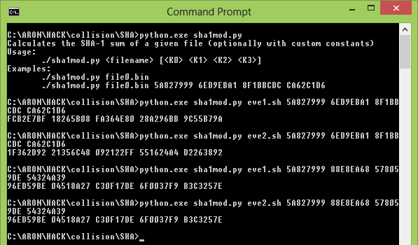 SHA-1 collision és Malicious SHA-1 project ütközések: SHA-1 with modified