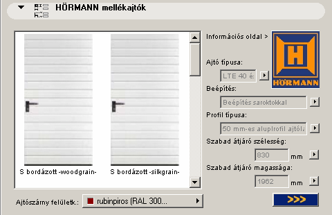 2.4 A Szekcionált mellékajtók paraméterei 1.