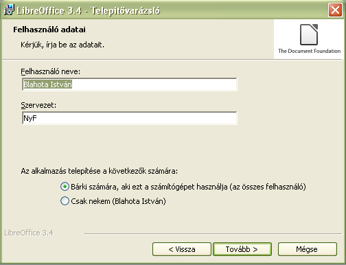 Megváltoztathatjuk a telepítés helyét.