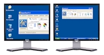 Két monitor használata (folytatás) Az Elosztva két monitorra választásakor a ZoomText a nagyított terület egy részét az egyik, a másik részét pedig a másik monitoron jeleníti meg, így mindkettő