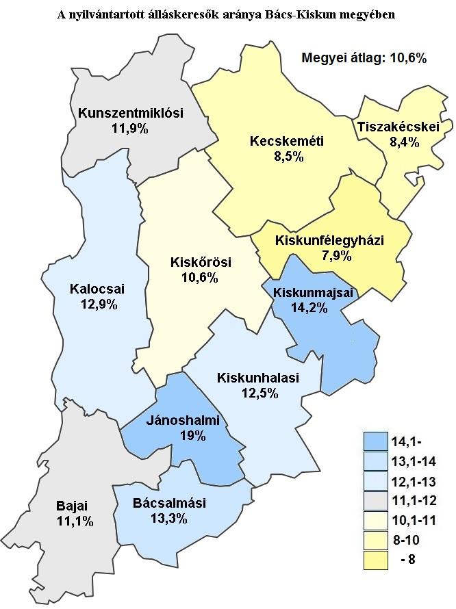 A megyei munkanélküliség jellemzői A nyilvántartott álláskeresők arányának alakulása (a gazdaságilag aktív népesség %-ában) Járás A nyilvántartott álláskeresők aránya, % a/ 2015 2014 április március