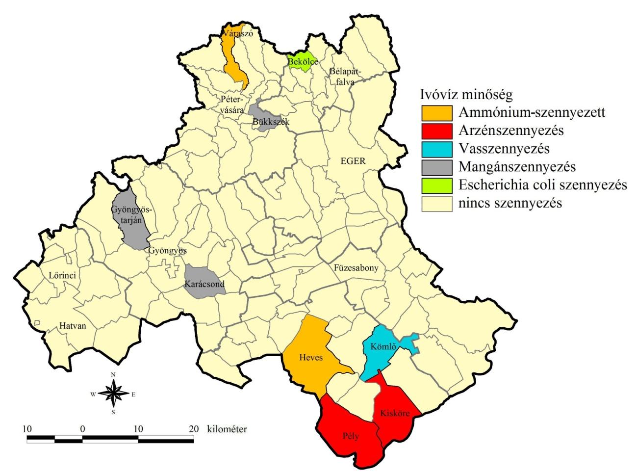 Ivóvíz minőség Heves megyében Forrás: http://arcgis.vati.hu/teirgis_ivoviz/ 2.6.