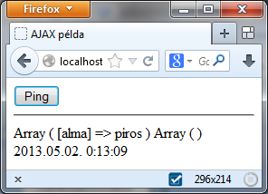 GET paraméterek 100 Query String az URL-ben function ping() { var xhr = new XMLHttpRequest(); xhr.open('get', 'ping.php?alma=piros', true); xhr.