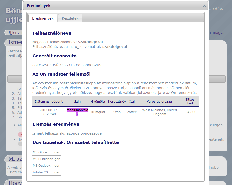 10. ábra - Eredmények megjelenítése a szerveroldali feldolgozás után 5.1.4.