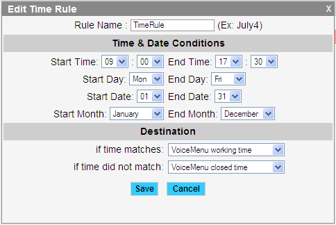 3.9 ábra Hívásátirányítás fővonalra 4.8 Advanced/Time Based Rules Időalapú szabályok létrehozása Nappali/Éjszakai üzemmódok beállítása 3.