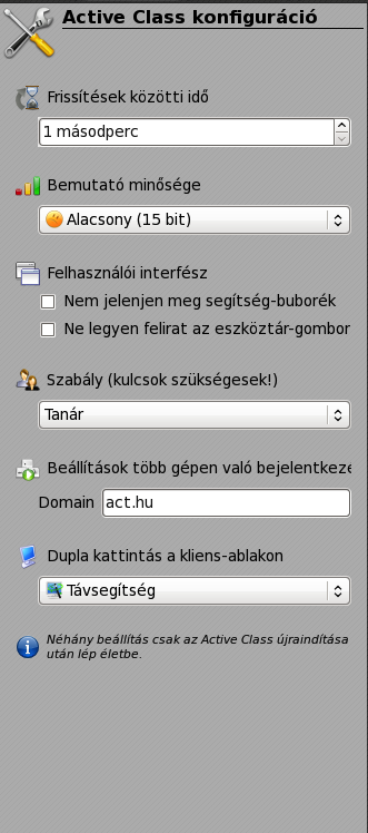 AZ ACTIVE CLASS HASZNÁLATA Képernyőképek rendezése Active Class beállításai A baloldali csavarhúzó ikonra kattintva néhány beállítást tehetünk az Active Class működését illetően.