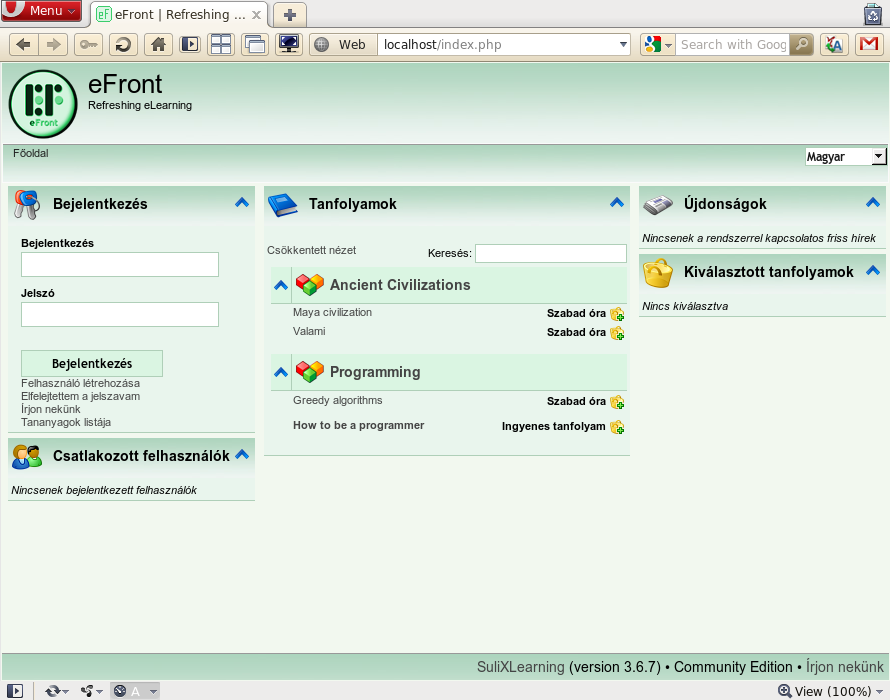 SuliXLearning dokumentáció A SuliXLearning rendszer egy szerver alapú, többfelhasználós, web alapú oktatási rendszer (LMS Learning Management System).