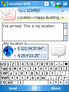 Location SMS Klikkeljen a, Programs, GPS, majd a Location SMS opcióra. Küldhet a Pocket PC GPS szoftvere SMS üzenetet, amint egy meghatározott koordinátát elér a vevı. 1.