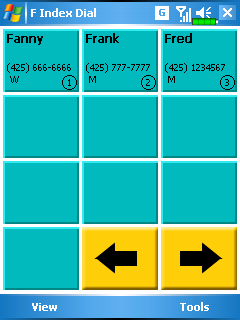 Tárcsázás kezdıbető alapján "Index Dial" ❶ ❷ Index Dial képernyı ❶Klikkeljen a View gombra az "Index Dial" képernyı megjelenítéséhez ❷Klikkeljen valamelyik betőre.