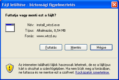 A Futtatás gombra klikkelve installáljuk a WTCD programot! Az ezt követő műveleteket értelemszerűen hajtsuk végre! 3.2.