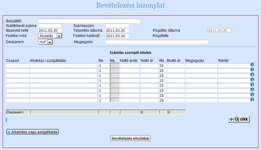 Raktárkezelés A program el van látva egy