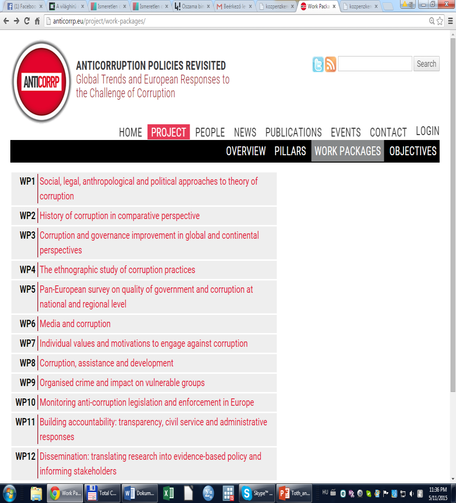 etnográfiája (wp4) - Kormányzás minősége & korrupció lakossági adatfelvétel, EU (wp5) - Média és korrupció (wp6) - Értékek és