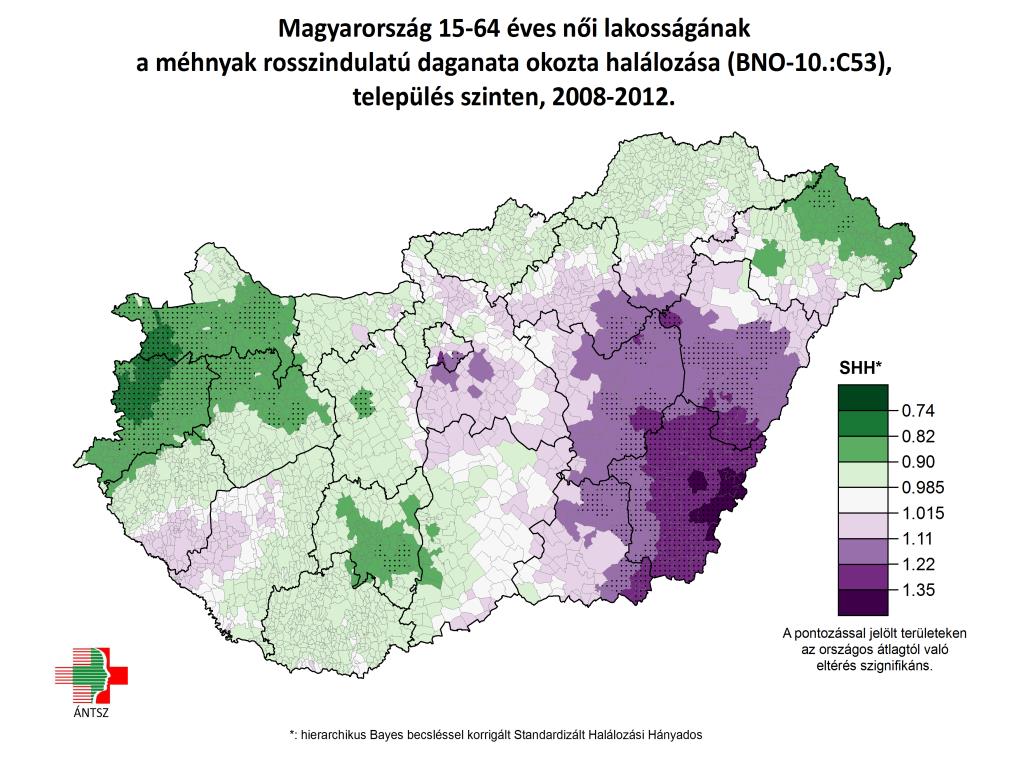 A méhnyakrák népegészségügyi jelentősége A méhnyak rosszindulatú daganata miatti korai (25-64 éves) incidencia és halálozás területi egyenlőtlenségei Magyarországon, 2008-2012.