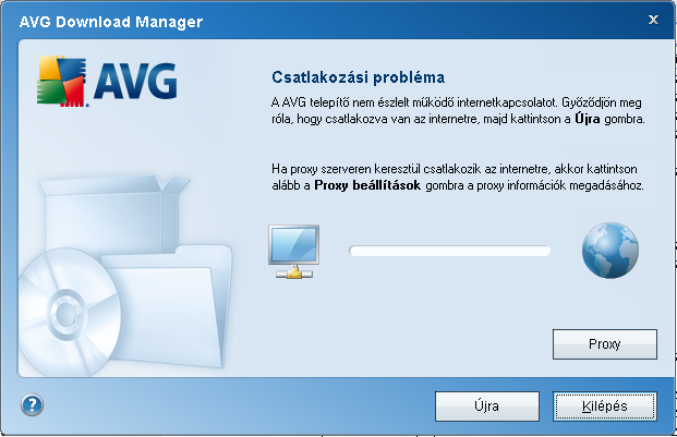 4.2. Kapcsolat ellenorzése A következo lépésben a(z) AVG letöltéskezelo megpróbálja létrehozni az internetkapcsolatot a frissítések kereséséhez.