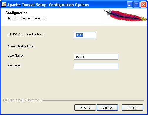 5. Tomcat konfiguráció megadása. Javasolt az alapértelmezett beállítások változtatás nélküli elfogadása! Ha a 8080-as port foglalt (pl.