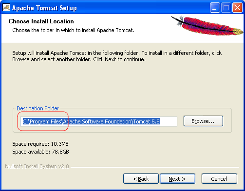 3. Az opcionálisan válaszható jellemzők beállítása. Állítsa be, hogy Service-ként települjön a Tomcat kiszolgáló! 4. Az installációs mappa megadása.