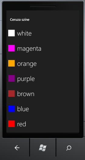 8. Adatkezelés Csakúgy, mint a Settings page-nél, itt is kiolvassuk a foreground tulajdonságot, majd alkalmazzuk a szövegdobozon. n. Immár kész a teljes alkalmazás.