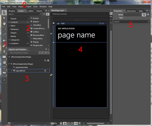 Alapvető WP7 vezérlők Tartsuk észben, hogy a Blend alapbeállításként nem ugyanabban a könyvtárban hozza létre a projekteket, mint a Visual Studio, hanem a