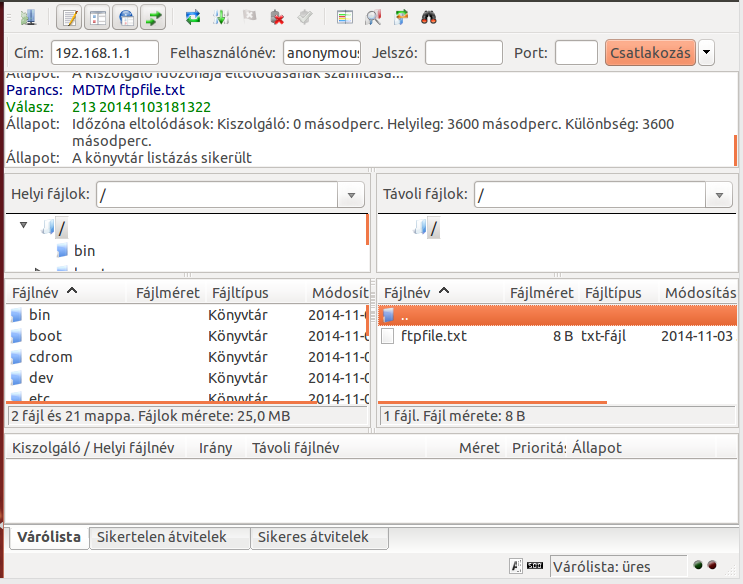 13.2. Telepítés és konfigurálás Telepítsük a csomagot: apt-get install vsftpd Módosítsuk a konfigurációs állományunkat: $ mcedit /etc/vsftpd.conf (23.