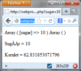 1. megoldás 105 Az URL-ben adjuk át paraméterként http://pelda.hu/kerulet.php?sugar=10 <?