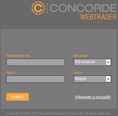 2.1. Bejelentkezés a Concorde WebTraderbe Megjelenik a Concorde WebTradert bejelentkezési oldal. Gépelje be felhasználói nevét és jelszavát, majd kattintson az gombra.