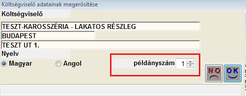 Ml.típus Belső-re történő átváltásakor a rendszer figyelmeztet, hogy az árakat átszámolja.