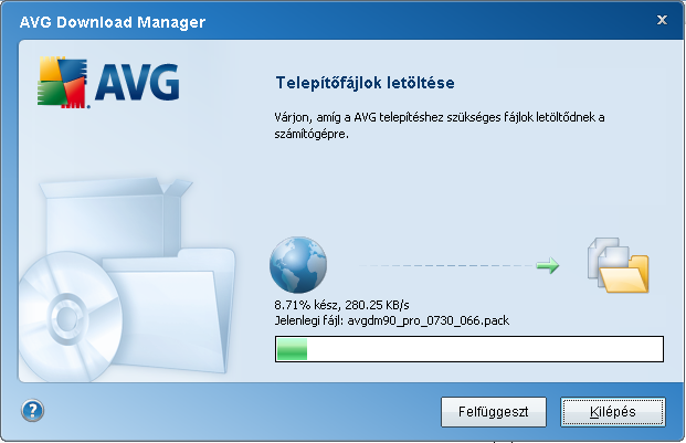4.4. Telepítendo fájlok letöltése Most már megadott minden szükséges információt az AVG letöltéskezelo számára a