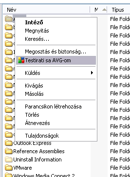 A Windows Intézoben jelölje ki a vizsgálandó fájlt (vagy mappát) Kattintson jobb gombbal az objektumra a helyi menü megnyitásához Válassza a Vizsgálat AVG-vel opciót az objektum ellenorzéséhez 12.4.