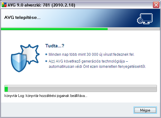 5.10. Az AVG telepítése Az AVG telepítése panel a telepítési folyamat állapotát mutatja, és nem igényel