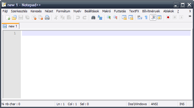 35. ábra: A Notepad++ program felülete elsı indításkor Egyéb programokhoz hasonlóan, a Fájl menüben a tudunk fájlokat megnyitni és menteni.