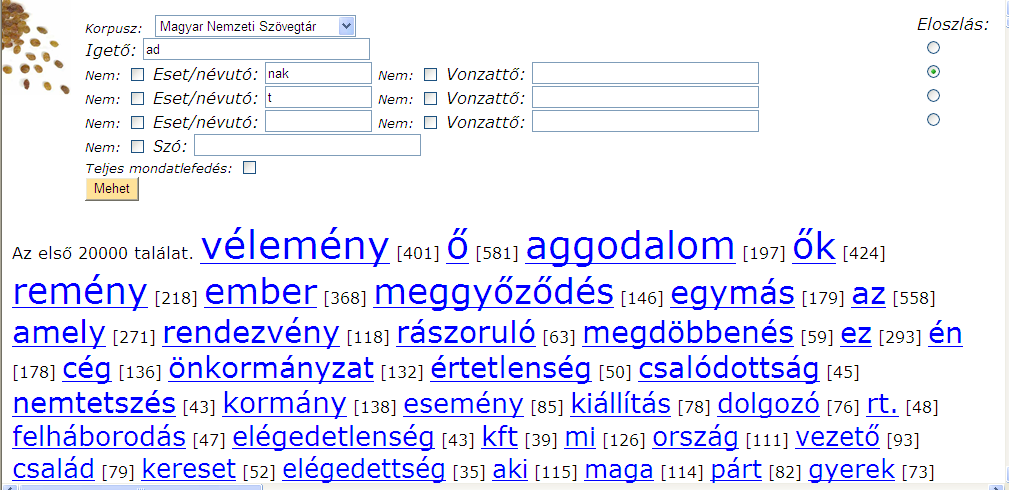 3. ábra MNSz-lekérdezés: az ad közelében t ragos szó 4.