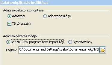 Figyelem! A Bérprogramból a "b" lap nyomtatható ki. Teljes körű ("e" és "p" lapok is) adatszolgáltatást fájlos formátumban támogatja a program.