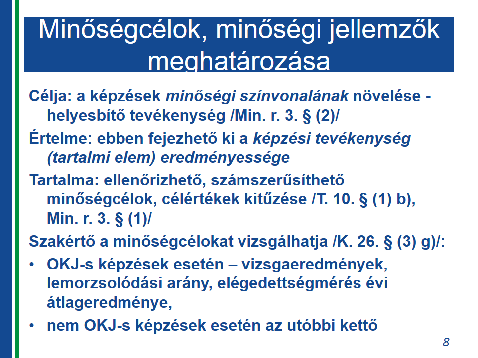 MINŐSÉG- BIZTOSÍTÁSI KERET- RENDSZER (eljárásk, mechanizmusk,erőfrrásk, tájékztatás) AZ INTÉZMÉNY MINŐSÉG- BIZTOSÍTÁSI RENDSZERE (knkrét flyamatk, fejlesztések, önértékelés, ktatófejlesztés A minőség