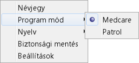Program mód: Ki lehet választani, hogy MadCare vagy Patrol készülék van csatlakoztatva a számítógéphez. Nyelv: A program nyelvét lehet kiválasztani.