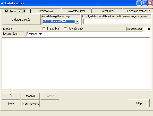 7. STATISZTIKAI ADATOK BETÖLTÉSE. Fımenübıl "Listázás" menüsor kiválasztását követıen az alábbi képernyıt kapjuk 29. sz. ábra.
