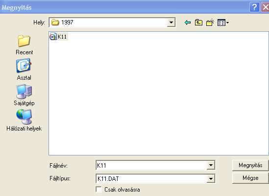 30. sz. ábra. c:\statisztika\1997\ könyvtár megnyitása, "K11.