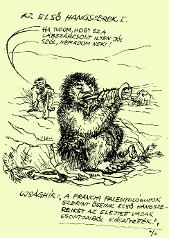 Humor NAGY LÁSZLÓ LÁZÁR grafikái Ősember - HOGY HÍVJÁK A KOPASZ őserdei embert? -??? - Tar zan. KÉT ŐSEMBER SZOMORÚAN nézi a harmadikat, aki nagy köveket dobál saját fejére.