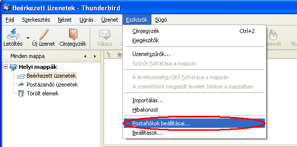 menü Mozilla Thunderbird menüben megtalálható.