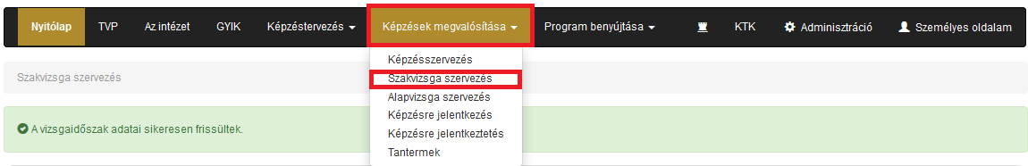 Az ismétlővizsgázók menüpontban az alábbi eredmények szerepelnek ebben az esetben: Példánkból látható, hogy a korábban szerzett érdemjegyek beszámítása automatikusan megtörtént, és a választott