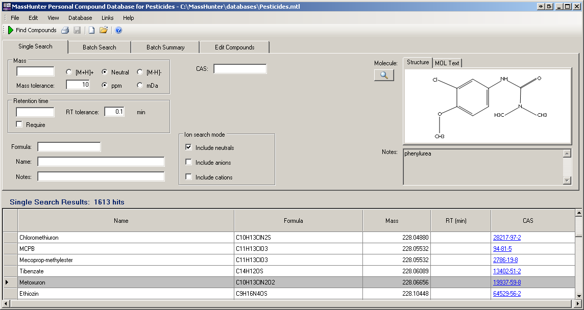 Pontos tömeg adatbázisok (TOF/Q-TOF) Accurate Mass Personal Compound Databases (AM-PCD) Monoizotópos tömeg Izotóp eloszlás Izotóp távolság TOF alapú szűrővizsgálatokra különböző könyvtárak