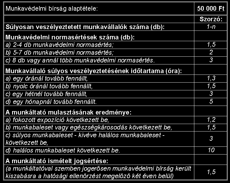 A munkavédelmi bírság mértékére és kiszabására vonatkozó részletes szabályokról szóló 273/2011.