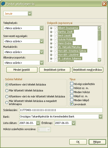 Elszámolás 203 A szűrőfeltételek megadása után, Az <OK> gomb megnyomásával, az Utalványozásra kigyűjtött