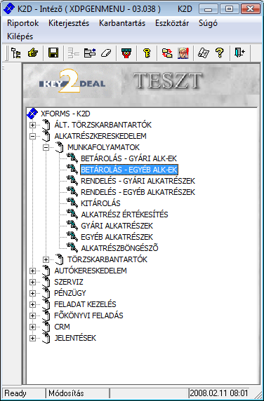 Nem gyári alkatrészek raktári betárolása modul 1. Új betárolás felvitele... 3 2.1. Megrendelés alapján történő betárolás... 4 2.2. Belső betárolás típusú betárolás... 7 2.3. Raktárközi mozgás típusú betárolás.