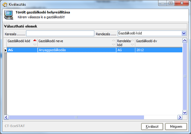 11. ábra A Kiválasztás gombra történő kattintás után a kiválasztott gazdálkodó ismét használható lesz a rendszerben. Fontos!