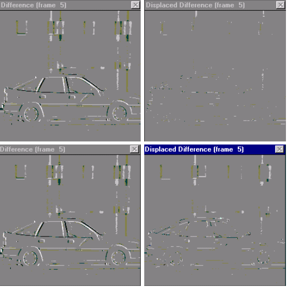 8x8 makroblokk helyett 4x4 (fent), 6x6 lent. Az önmagukban kódolt, azaz JPEG képeket az MPEG képfolyamban I-képnek nevezzük (intra kép). Ezek mentén lehet a vágást, editálást végezni.