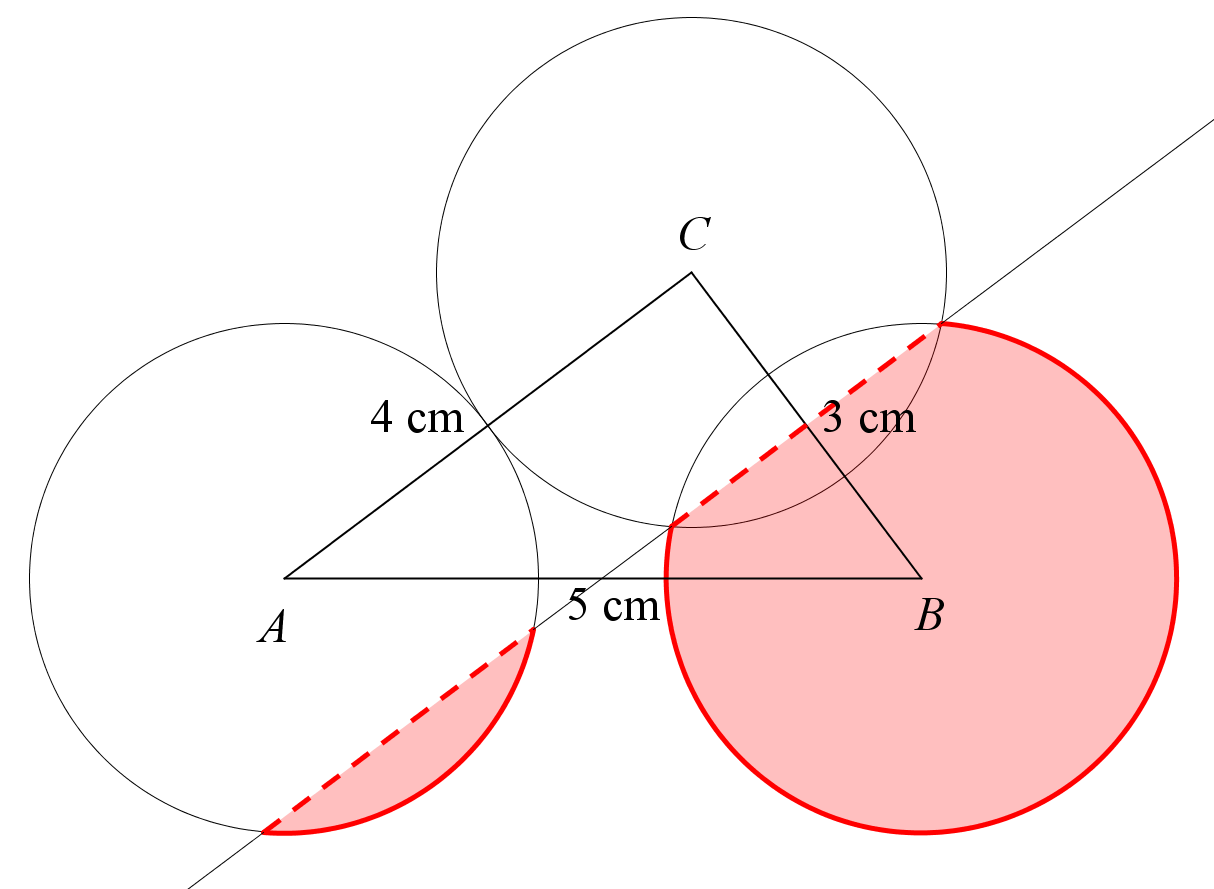 Megoldás: A keresett pontok a BC szakaszfelező merőlegese által határolt, B-t tartalmazó nyílt félsík, valamint az A, B és C csúcsok körül rajzolt cm sugarú zárt körlapok metszetének pontjai: 15.